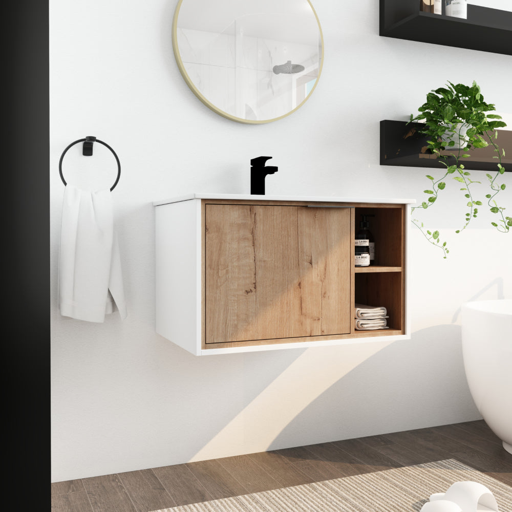 Melamine cabinet 30'' Floating Wall-Mounted Bathroom Vanity with Ceramics Sink & Soft-Close Cabinet Door