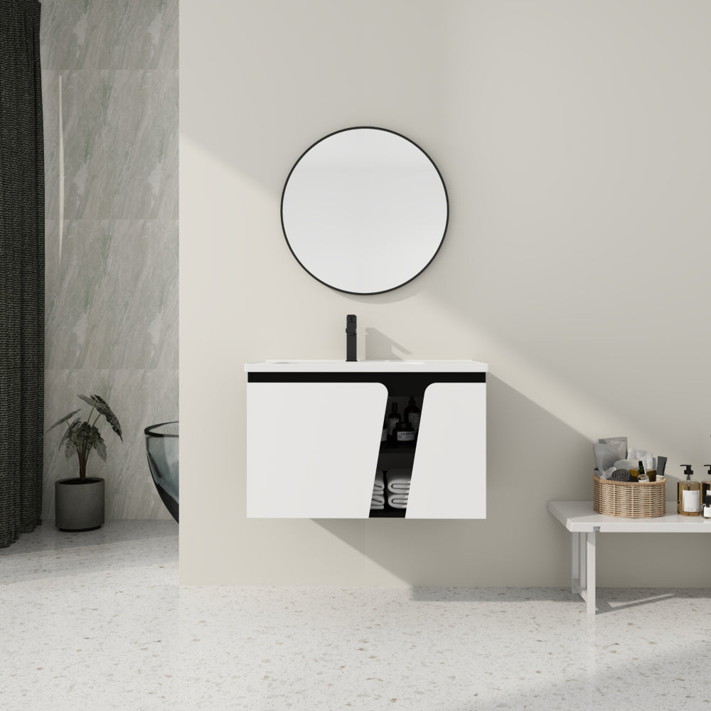 40'' Floating Wall-Mounted Bathroom Vanity with Ceramics Sink & Soft-Close Cabinet Door