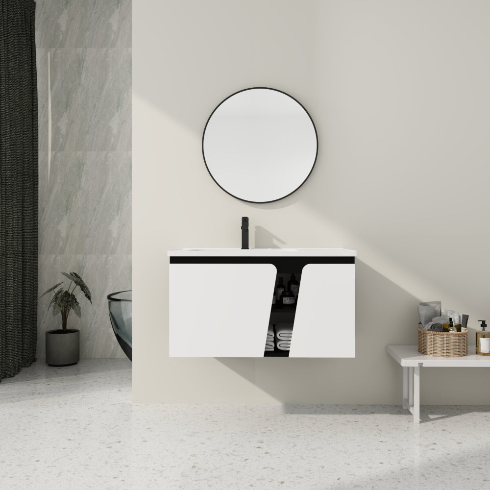 40'' Floating Wall-Mounted Bathroom Vanity with Ceramics Sink & Soft-Close Cabinet Door