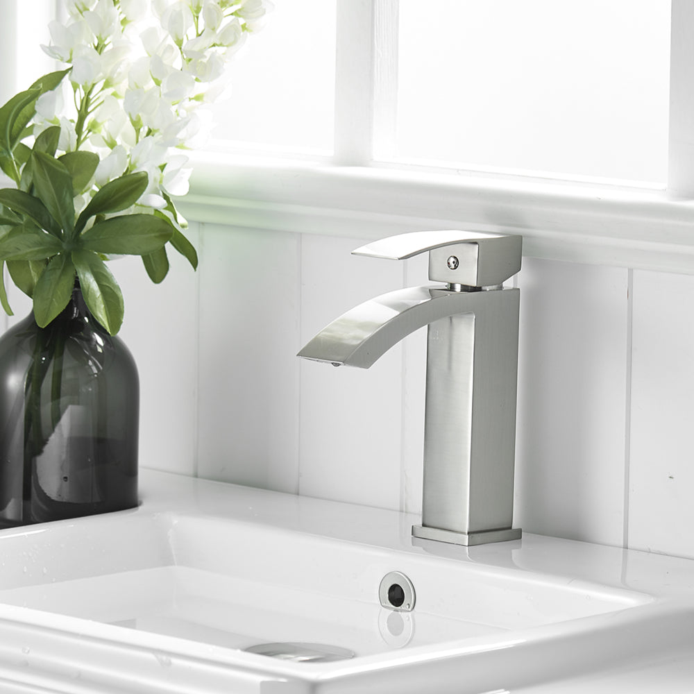 Brushed Nickel Bathroom Faucet,Faucet for Bathroom Sink, Single Hole Bathroom Faucet Modern Single Handle Vanity Basin Faucet