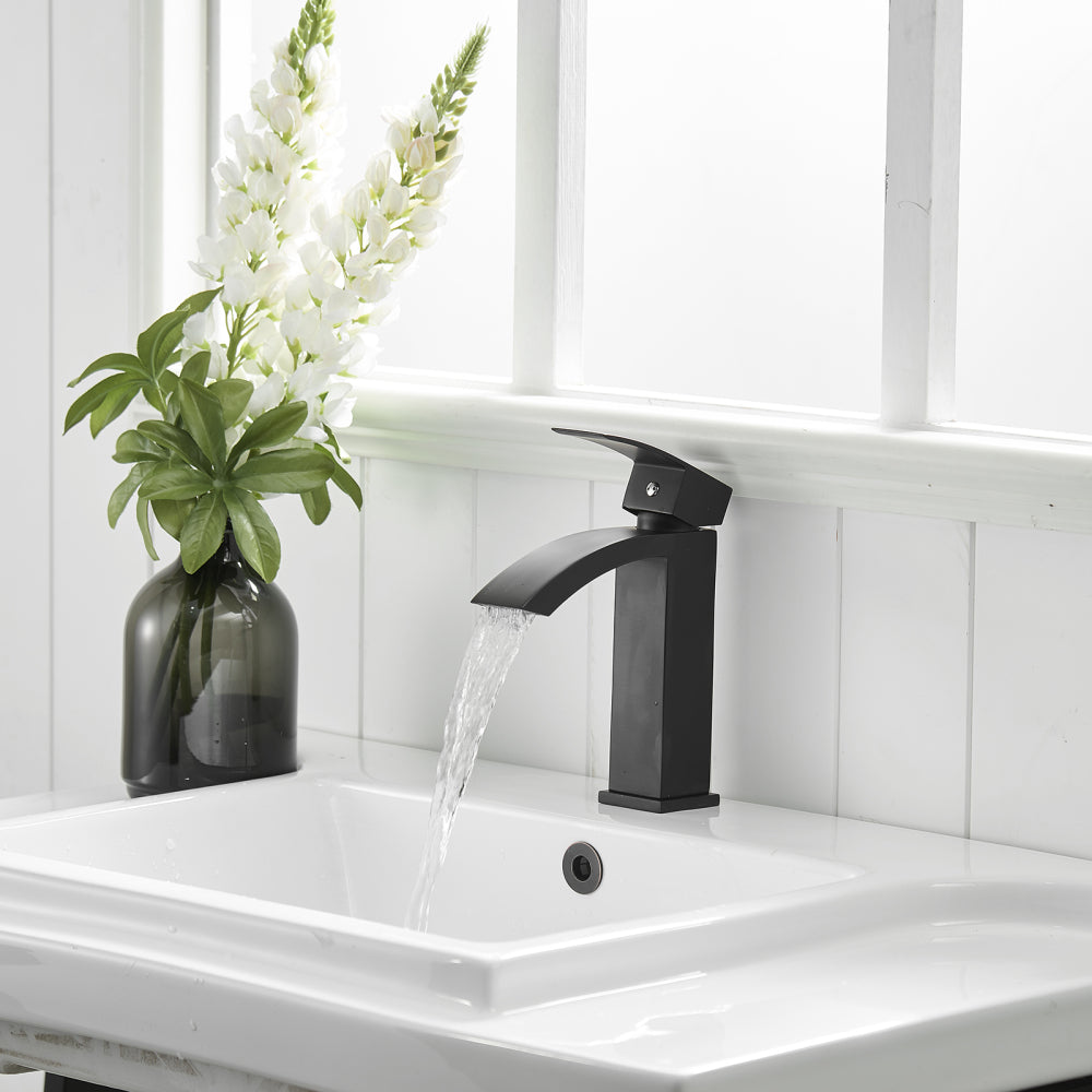 Black Bathroom Faucet, Brushed Black  Faucet for Bathroom Sink, Black Single Hole Bathroom Faucet Modern Single Handle Vanity Basin Faucet