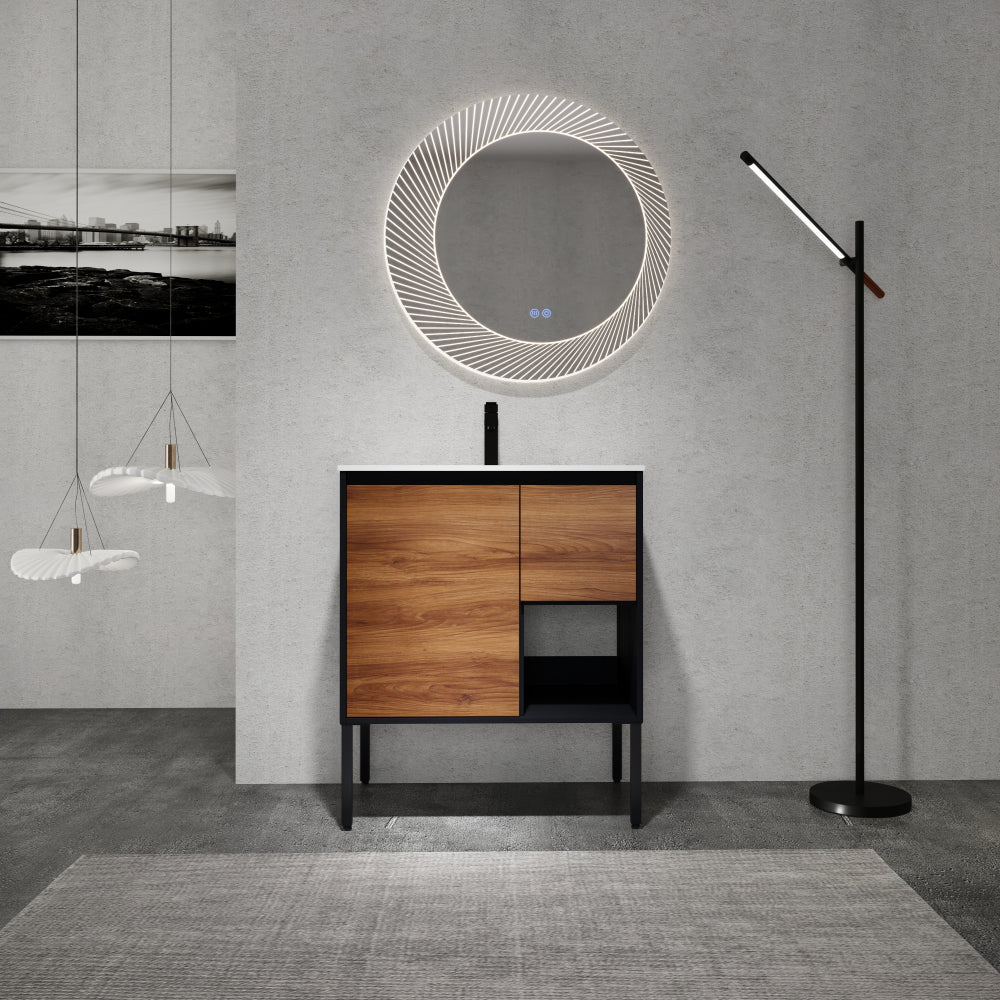 Melamine cabinet 30 inch Freestanding Bathroom Vanity With Gel Sink, Soft Closing Door and 2/3 Soft Closing Drawers