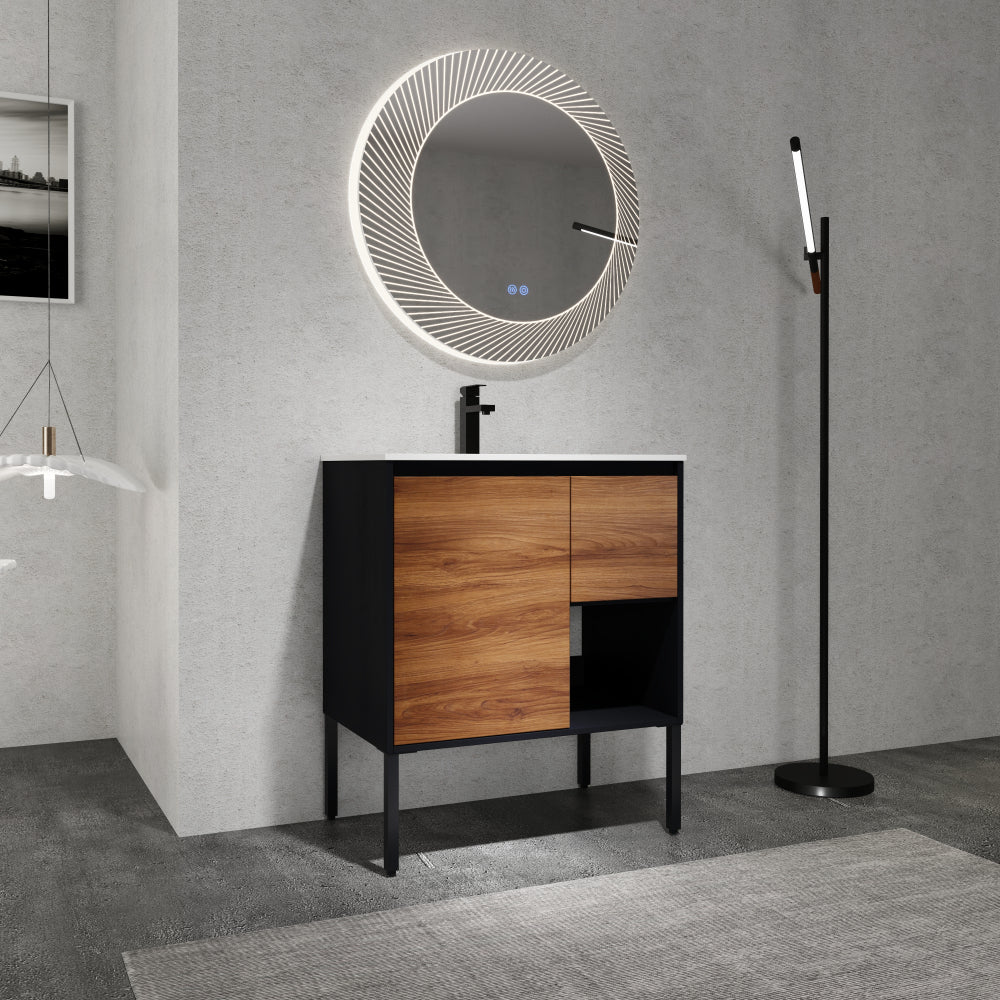 Melamine cabinet 30 inch Freestanding Bathroom Vanity With Gel Sink, Soft Closing Door and 2/3 Soft Closing Drawers