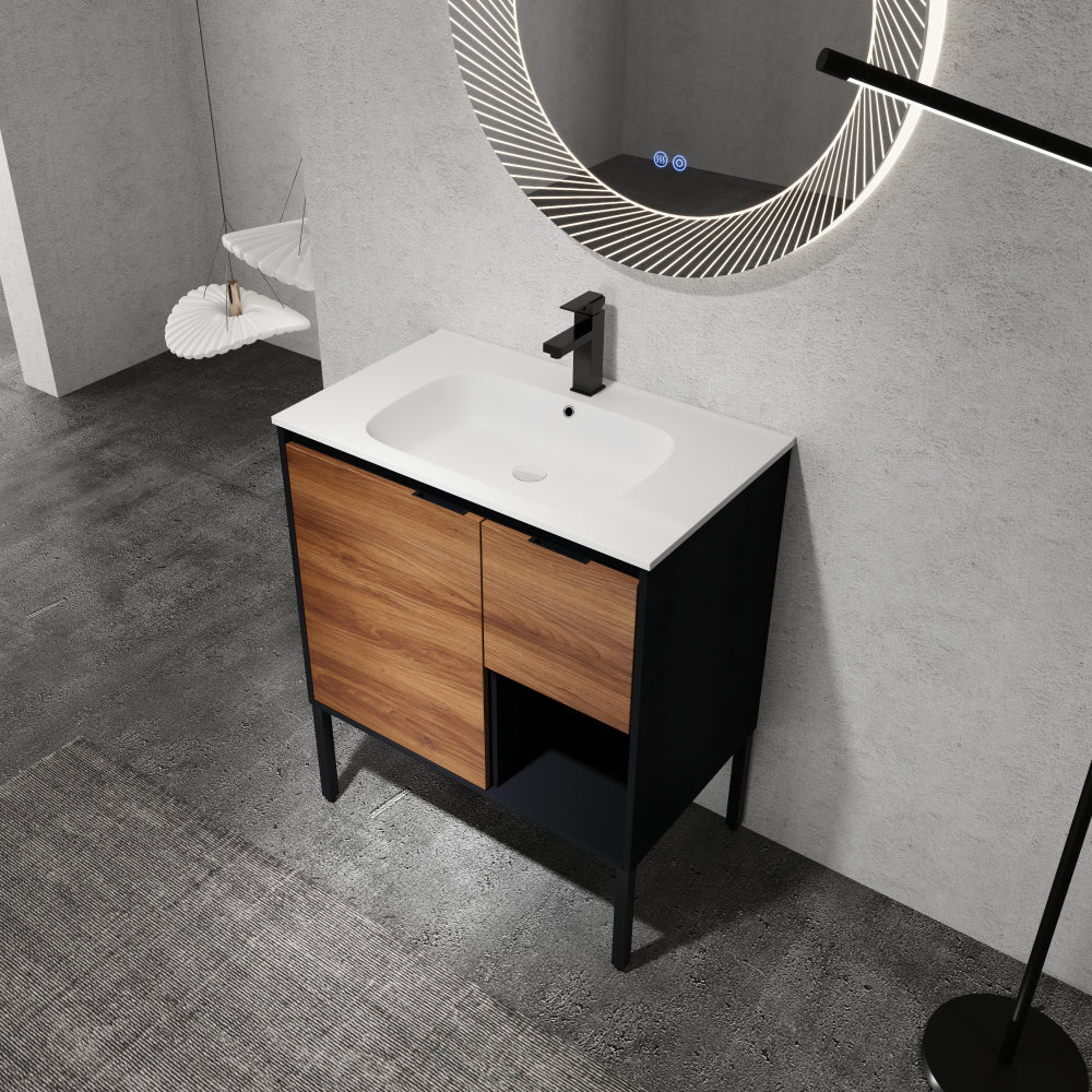 Melamine cabinet 30 inch Freestanding Bathroom Vanity With Gel Sink, Soft Closing Door and 2/3 Soft Closing Drawers