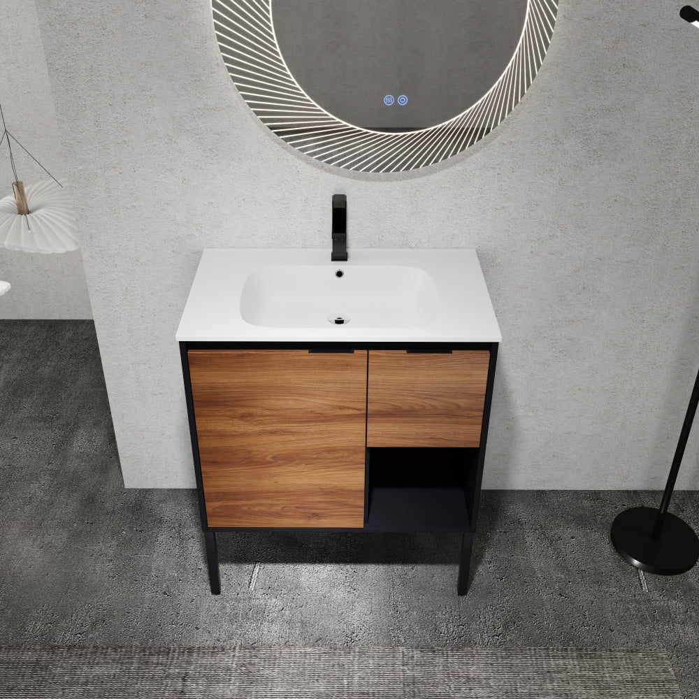Melamine cabinet 30 inch Freestanding Bathroom Vanity With Gel Sink, Soft Closing Door and 2/3 Soft Closing Drawers