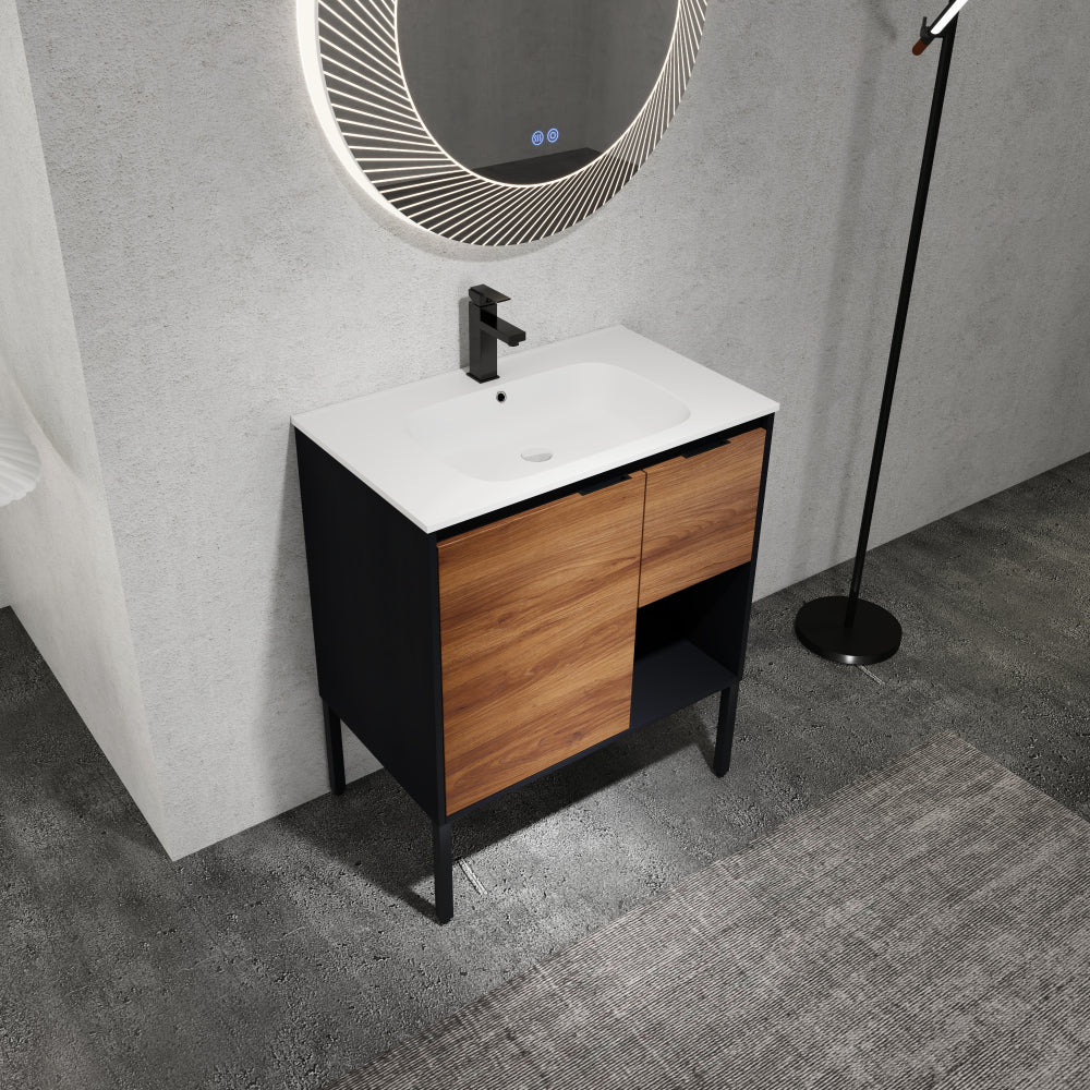 Melamine cabinet 30 inch Freestanding Bathroom Vanity With Gel Sink, Soft Closing Door and 2/3 Soft Closing Drawers