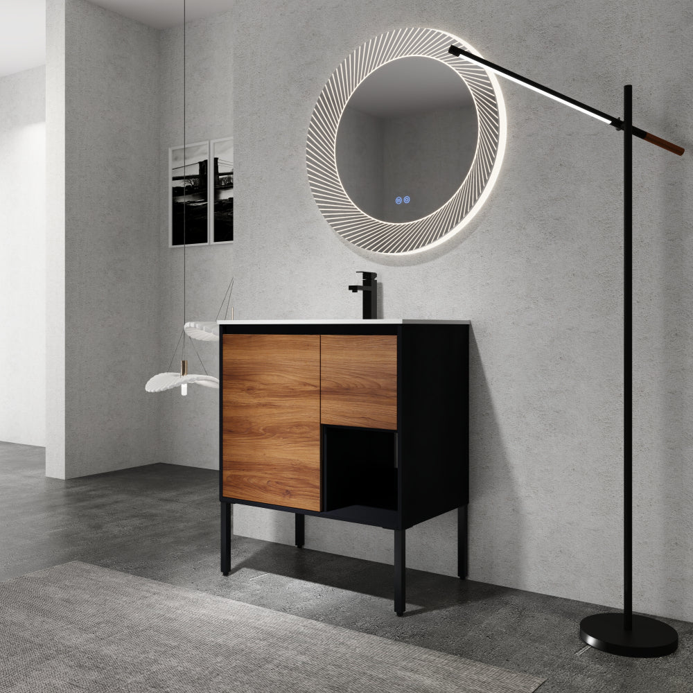 Melamine cabinet 30 inch Freestanding Bathroom Vanity With Gel Sink, Soft Closing Door and 2/3 Soft Closing Drawers