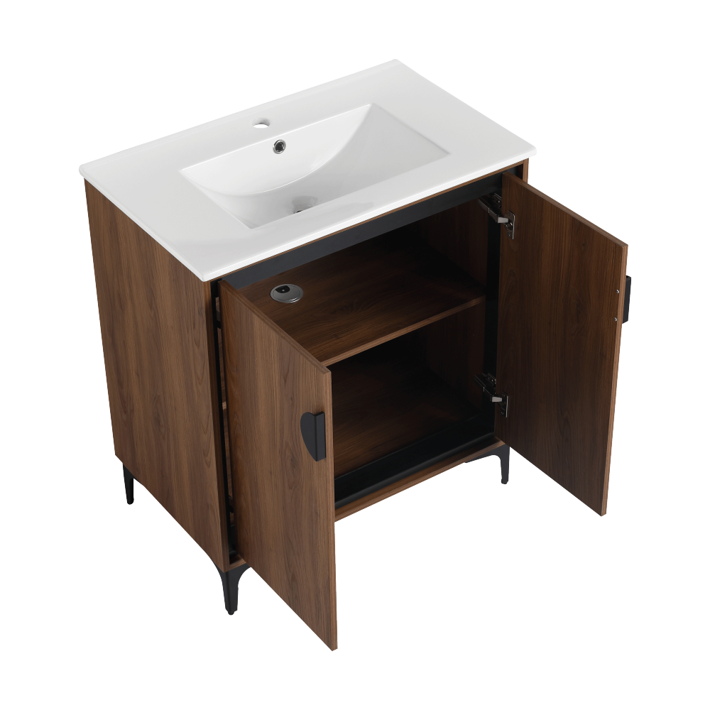 30 "Bathroom Vanity, 2 doors, Bathroom Cabinet Vanity Freestanding Cabinet Engineered Wood with sink