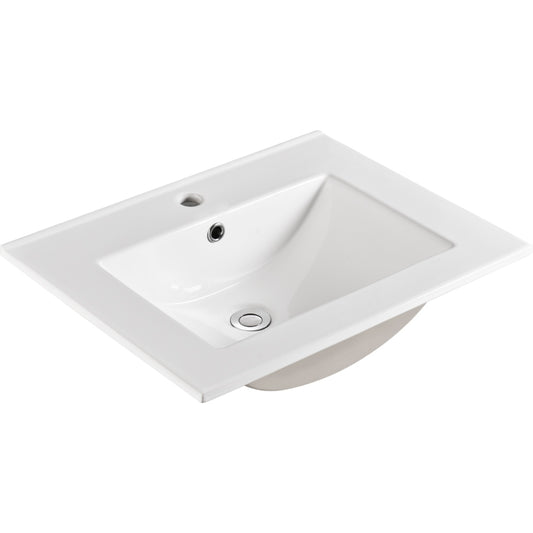 24 Inch Ceramic  Vanity Top, 24"D x 18.3"W x 6.7"H, Glossy White(Only Basin)