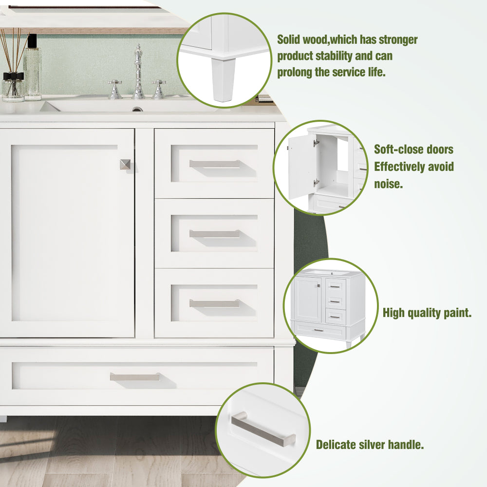 30" Bathroom Vanity , Modern Bathroom Cabinet with Sink Combo Set, Bathroom Storage Cabinet with a Soft Closing Door and 3 Drawers, Solid Wood Frame(White)