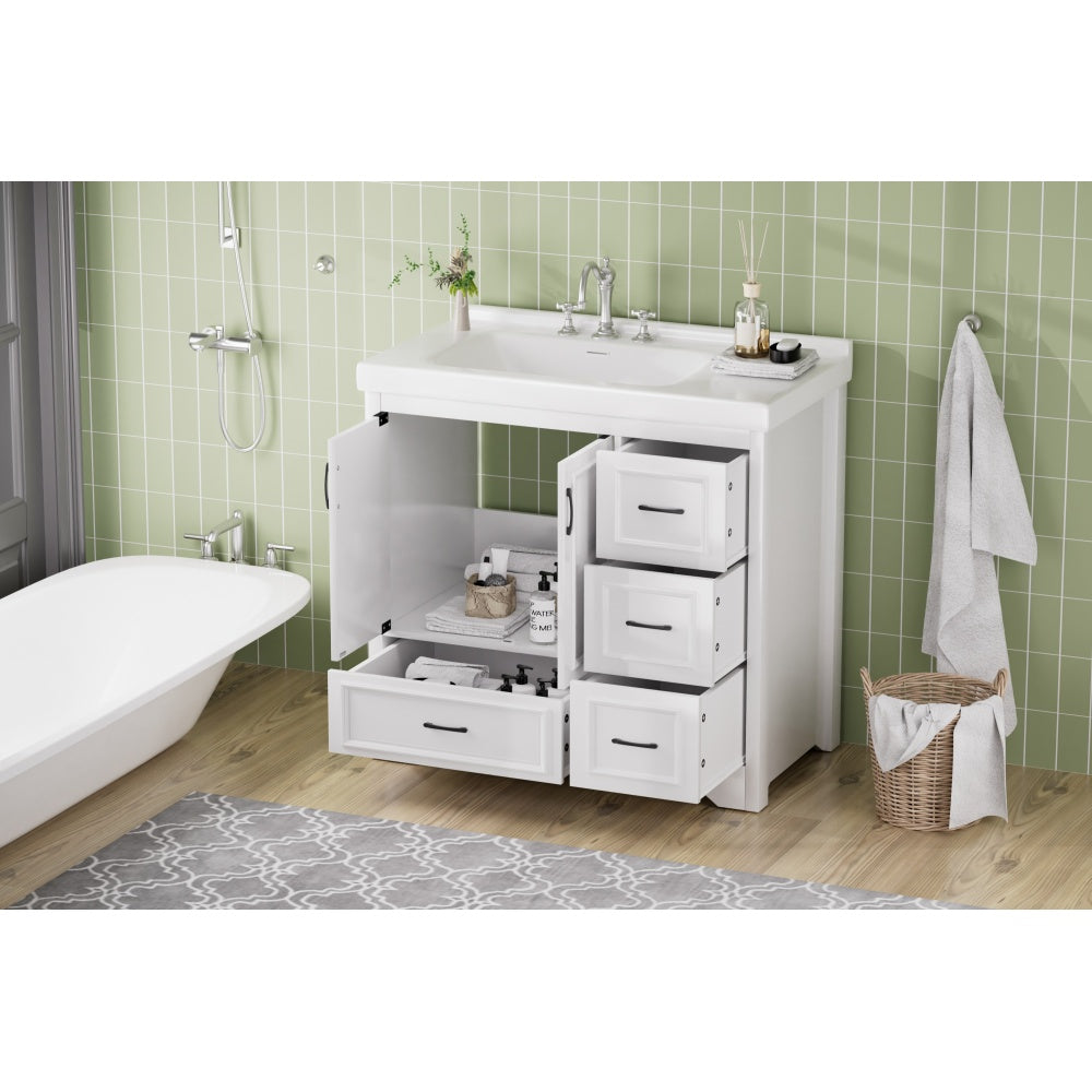 36'' Bathroom Vanities with Single Sink, Modern Under mount Bathroom Sink Cabinet with 2 Closing Doors & 4 Drawers. White, 35.8''W x 19.7''D x 35.4''H.