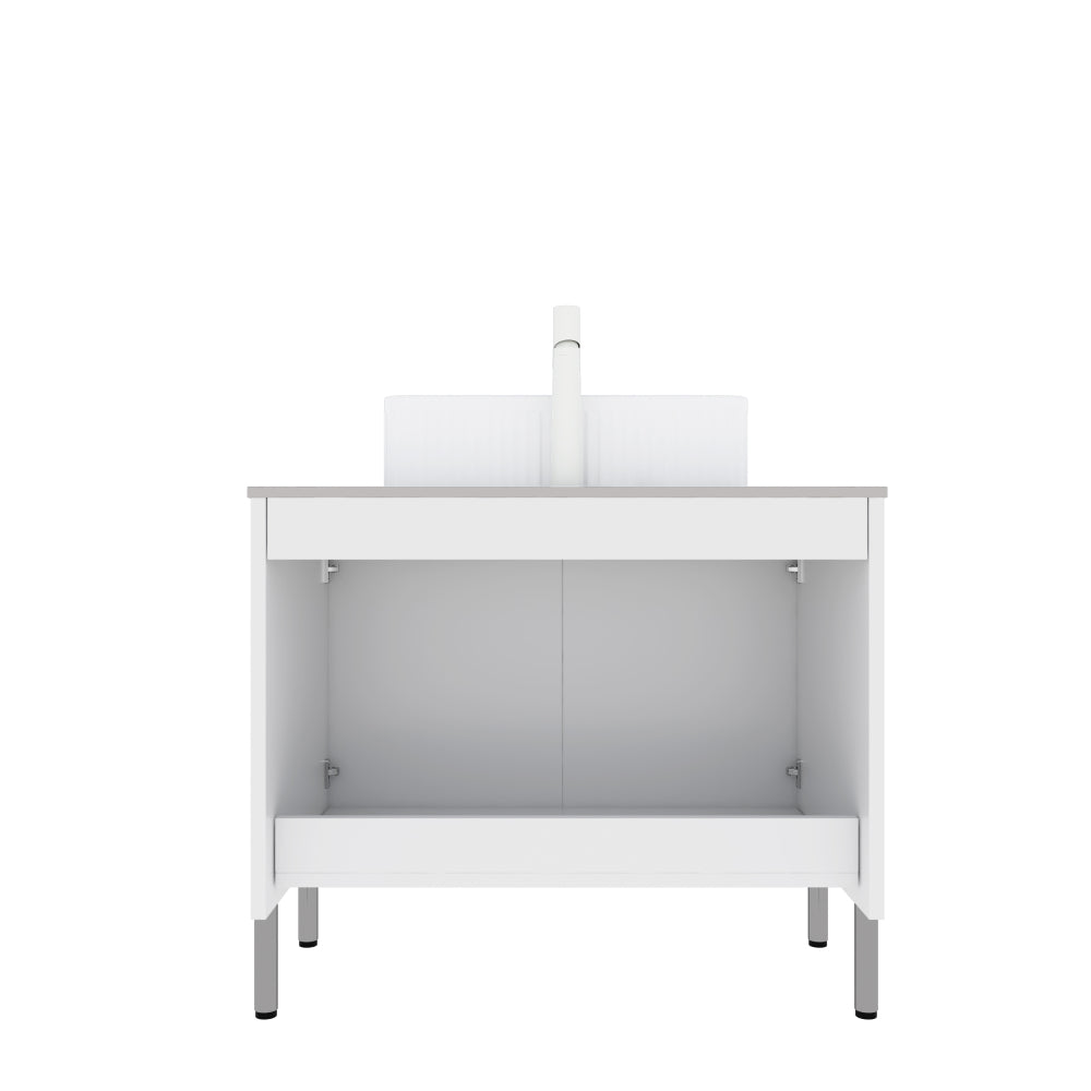 TURIO 30" Bathroom Vanity with Sink, Freestanding Bathroom Storage Cabinet with 2 Doors, White Ceramic Basin and Carrara White Counter Top, White Color