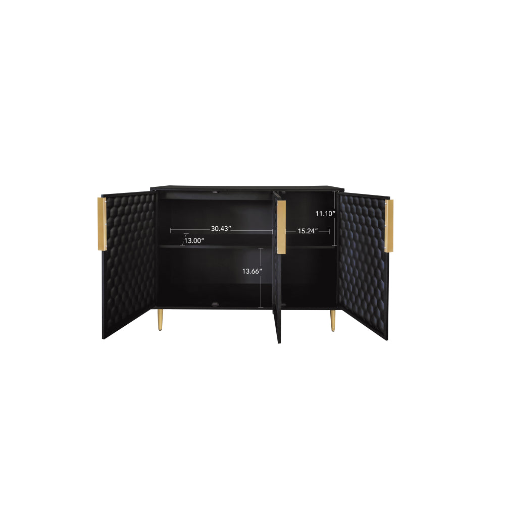 3 Door Storage Cabinet,Buffeet Sideboard with Adjustable Shelves,Honeycomb Seamless Hexagons Pattern Metal Door for Living Room,Dinging Room,Kitchen,Entrance