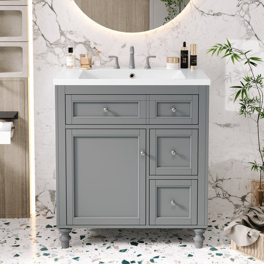 30'' Bathroom Vanity with Top Sink, Modern Bathroom Storage Cabinet with 2 Drawers and a Tip-out Drawer, Single Sink Bathroom Vanity  (Same as SW000143AAE)