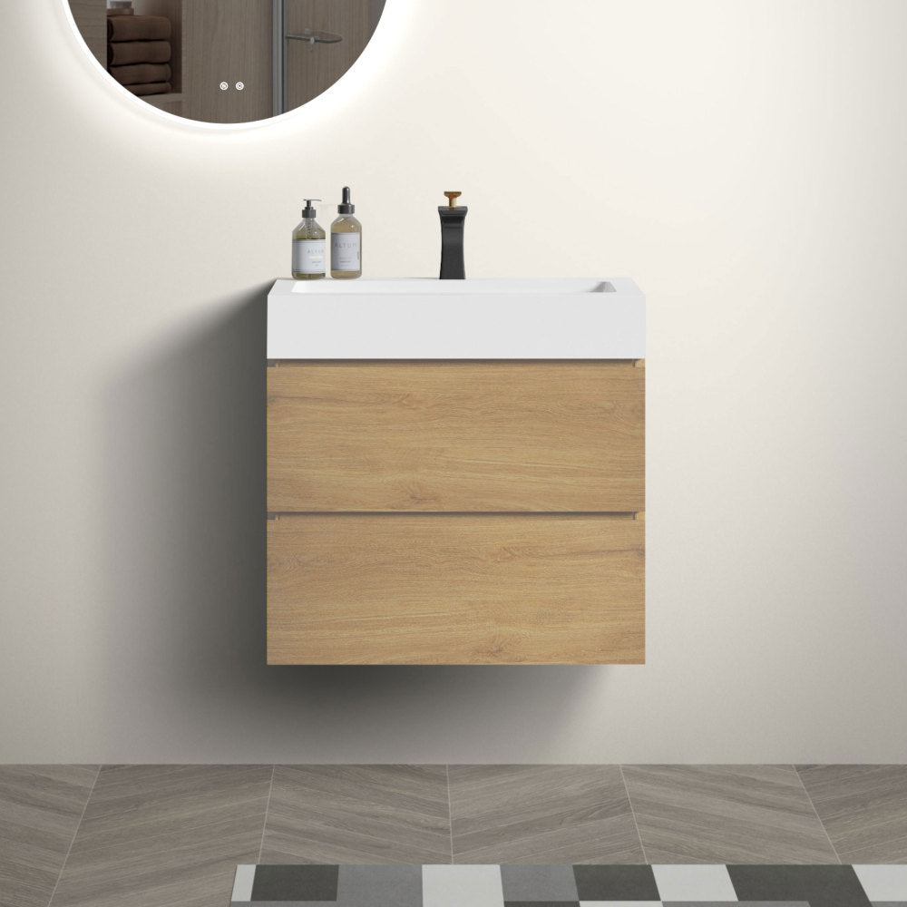 U040-Alice24-106 Alice 24" Natural Oak Bathroom Vanity with Sink, Large Storage Wall Mounted Floating Bathroom Vanity for Modern Bathroom, Pre-assembled