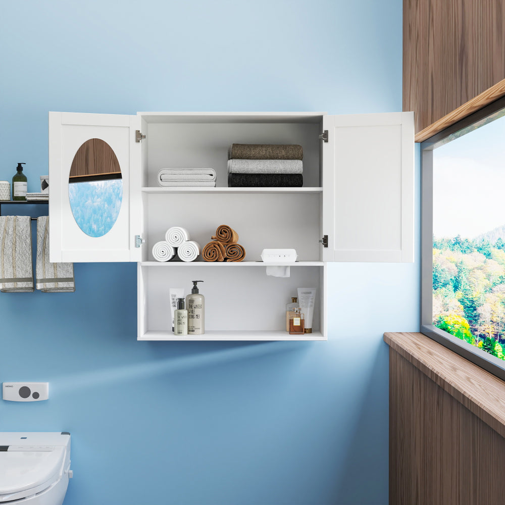 Bathroom Mirror Cabinet - Two Door Wall Cabinet Bathroom Vanity Mirror Cabinet with Facial Tissues Slot and Multifunctional Storage Area