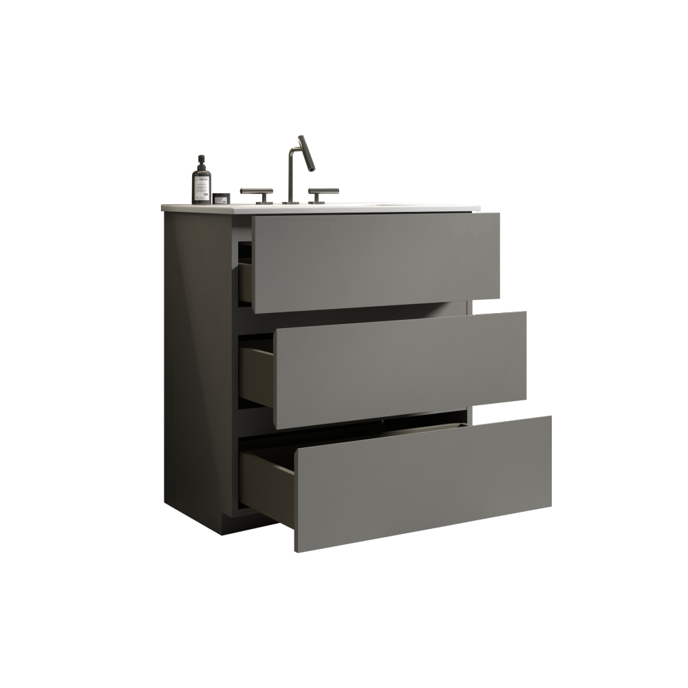 Tia 30" Gray Bathroom Vanity with Sink with 3 Faucet Holes, Large Storage Freestanding Bathroom Vanity for Modern Bathroom, One-Piece White Sink Basin without Drain and Faucet, Pre-assembledT