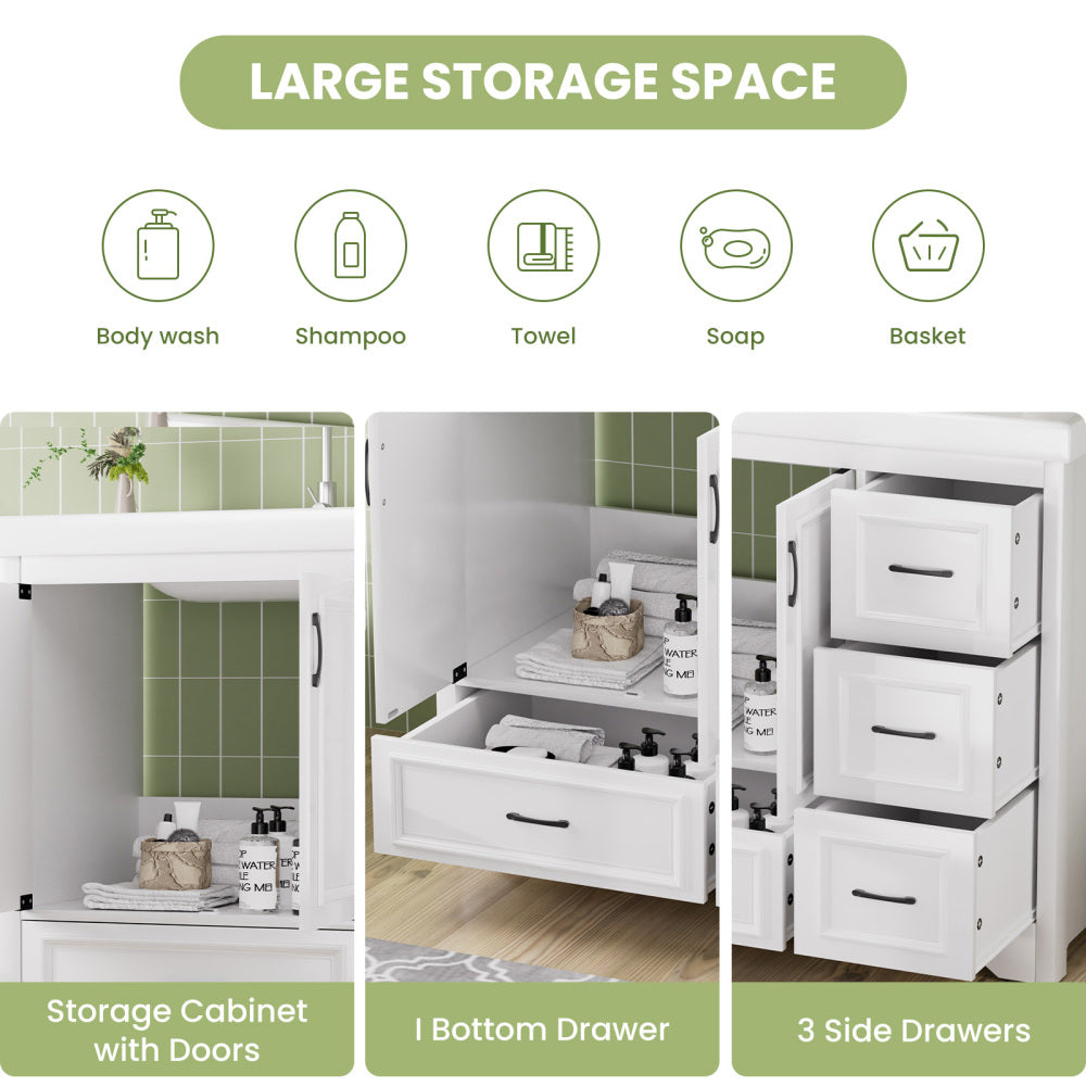 36'' Bathroom Vanities with Single Sink, Modern Under mount Bathroom Sink Cabinet with 2 Closing Doors & 4 Drawers. White, 35.8''W x 19.7''D x 35.4''H.