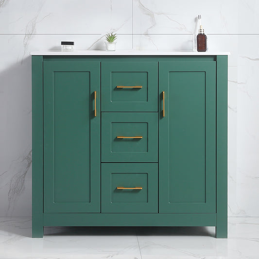 36"Green Bathroom Vanity with Single Sink, Combo Cabinet Undermount Sink, Bathroom Storage Cabinet with 2 Doors and 2 Drawer, Soft Closing, Multifunctional Storage
