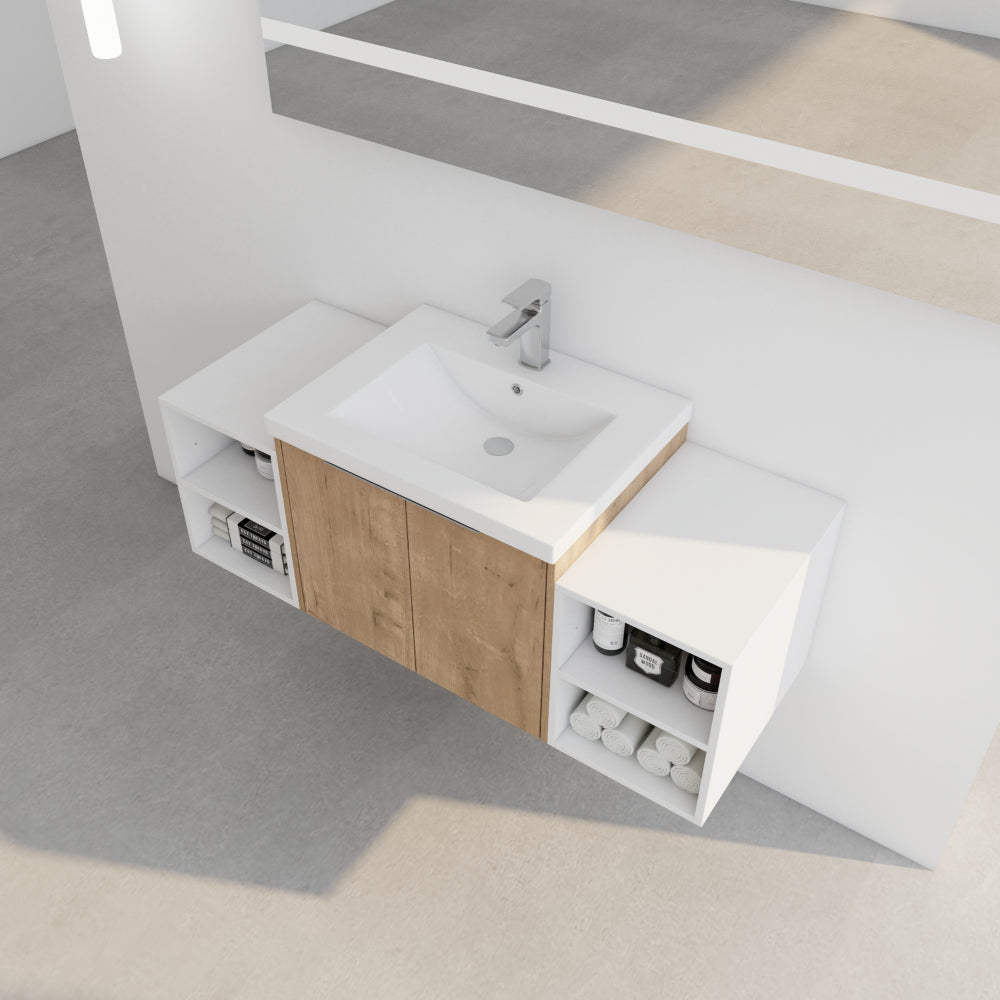 Melamine cabinet 48 Inch Soft Close Doors Bathroom Vanity With Sink, Two Small Storage Shelves, 24" and 12" Combination Cabinet,(KD-Packing)