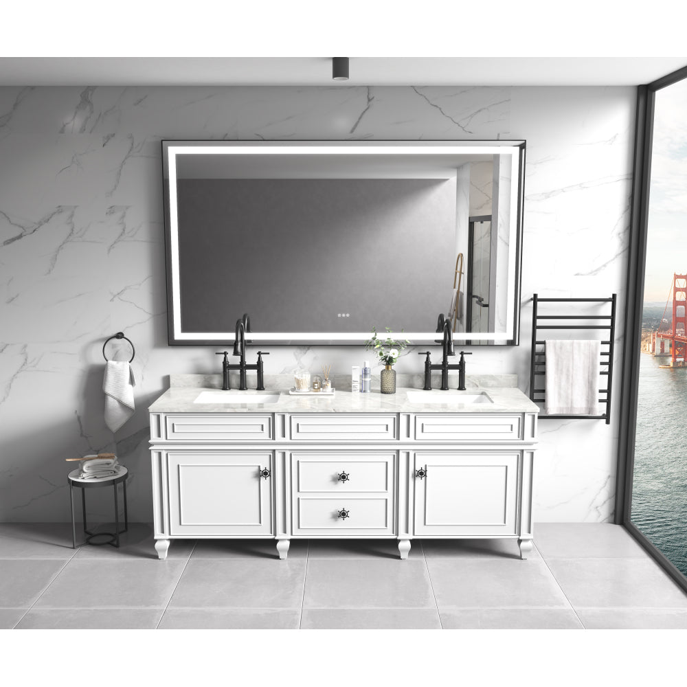72 x 36 Inch LED Bathroom Mirror with Aluminum Frame, Wall Mounted Vanity Mirror, Anti-Fog, Memory, 3 Colors, Stepless Dimmable