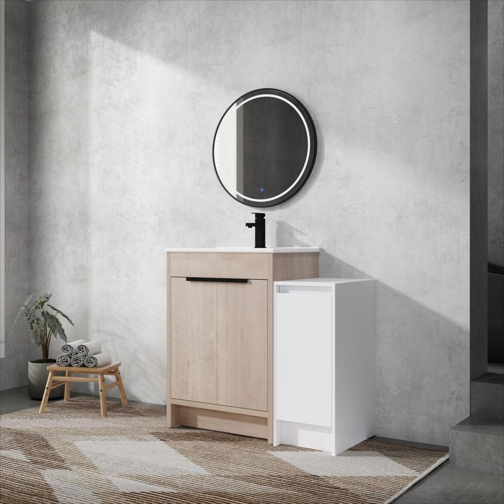 Melamine cabinet 30 Inch Freestanding Bathroom Vanity with White Ceramic Sink & 2 Soft-Close Cabinet Doors (BVB02430PLO-BL9075B)=W999S00063
