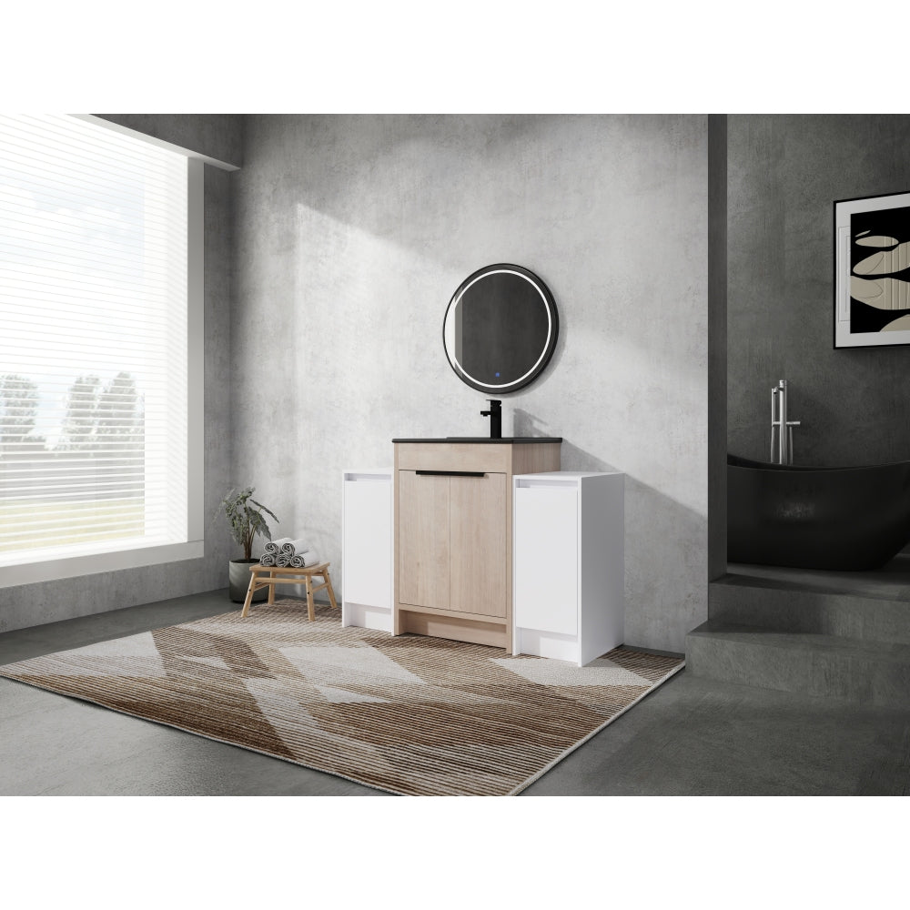 Melamine cabinet 30 Inch Freestanding Bathroom Vanity with White Ceramic Sink & 2 Soft-Close Cabinet Doors (BVB02430PLO-BL9075B)=W999S00063