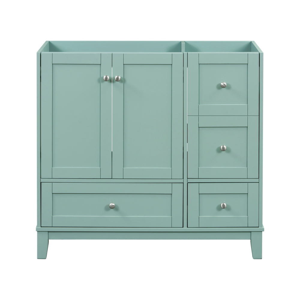 36 Inch Modern Bathroom Vanity with USB Charging, Two Doors and Three Drawers Bathroom Storage Vanity Cabinet, Small Bathroom Vanity cabinet with single sink , White & Gray Blue - Faucets Not Included