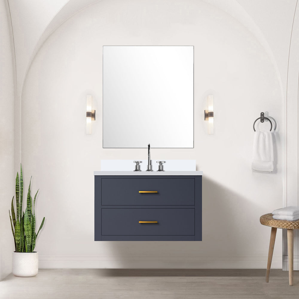 Black Single Bath Vanity 30 in. W x 22 in. D, White Quartz Top, and Faucet Set
