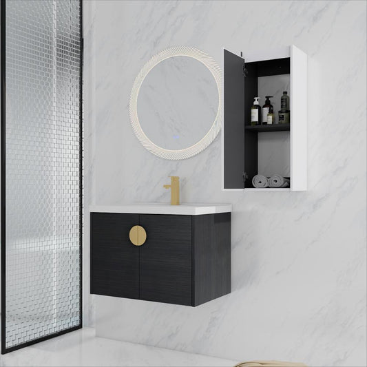 28" Wall-Mounted Bathroom Vanity With Ceramic Sink and Side Cabinet, Soft Close Doors, 00112WH-06328BCT Combination Cabinet(KD-Packing)