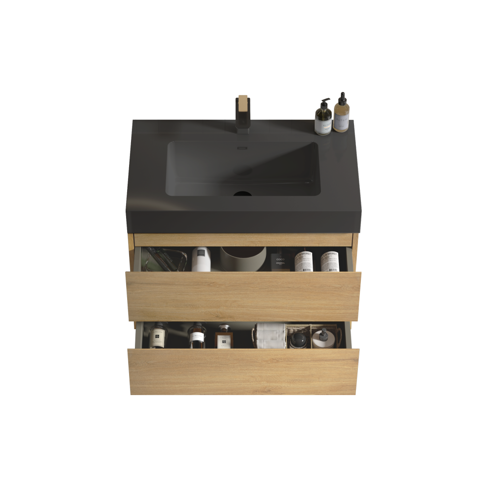 U091-Alice30W-106 Alice 30" Natural Oak Bathroom Vanity with Sink, Large Storage Wall Mounted Floating Bathroom Vanity for Modern Bathroom, One-Piece Black Sink Basin WITHOUT Drain, Pre-assembled