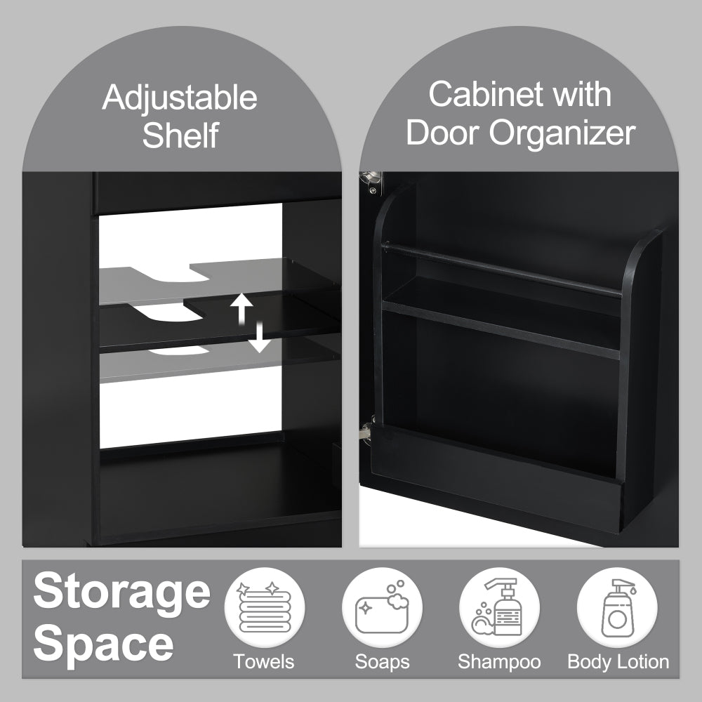 20" Bathroom Vanity with Sink, Vanity Cabinet with Door Shelf and Adjustable Shelf, Black