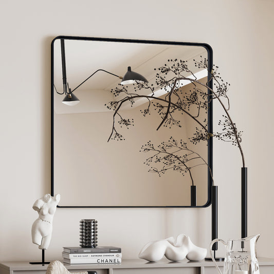 Wall Mirror 36x36 Inch Square Mirror Metal Framed Mirror Square Vanity Mirror Dressing Mirror, for Bathroom, Living Room, Bedroom Wall Decor, Black