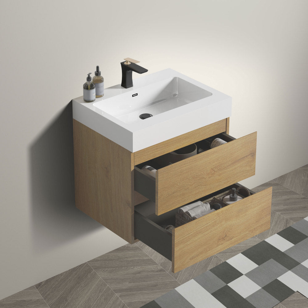 U040-Alice24-106 Alice 24" Natural Oak Bathroom Vanity with Sink, Large Storage Wall Mounted Floating Bathroom Vanity for Modern Bathroom, Pre-assembled