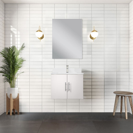 Glossy White Single Bath Vanity 24 in. W x 22 in. D, Cultured Marble Countertop, 18 in. Mirror and Faucet Set