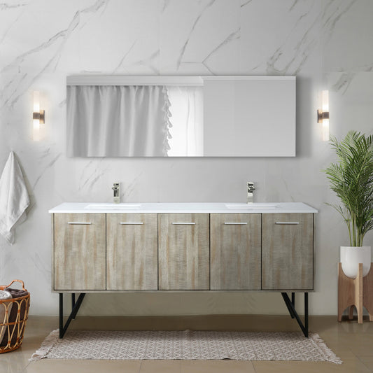 Melamine cabinet Rustic Acacia Double Bath Vanity 72 in. W x 20 in. D, with White Quartz Top