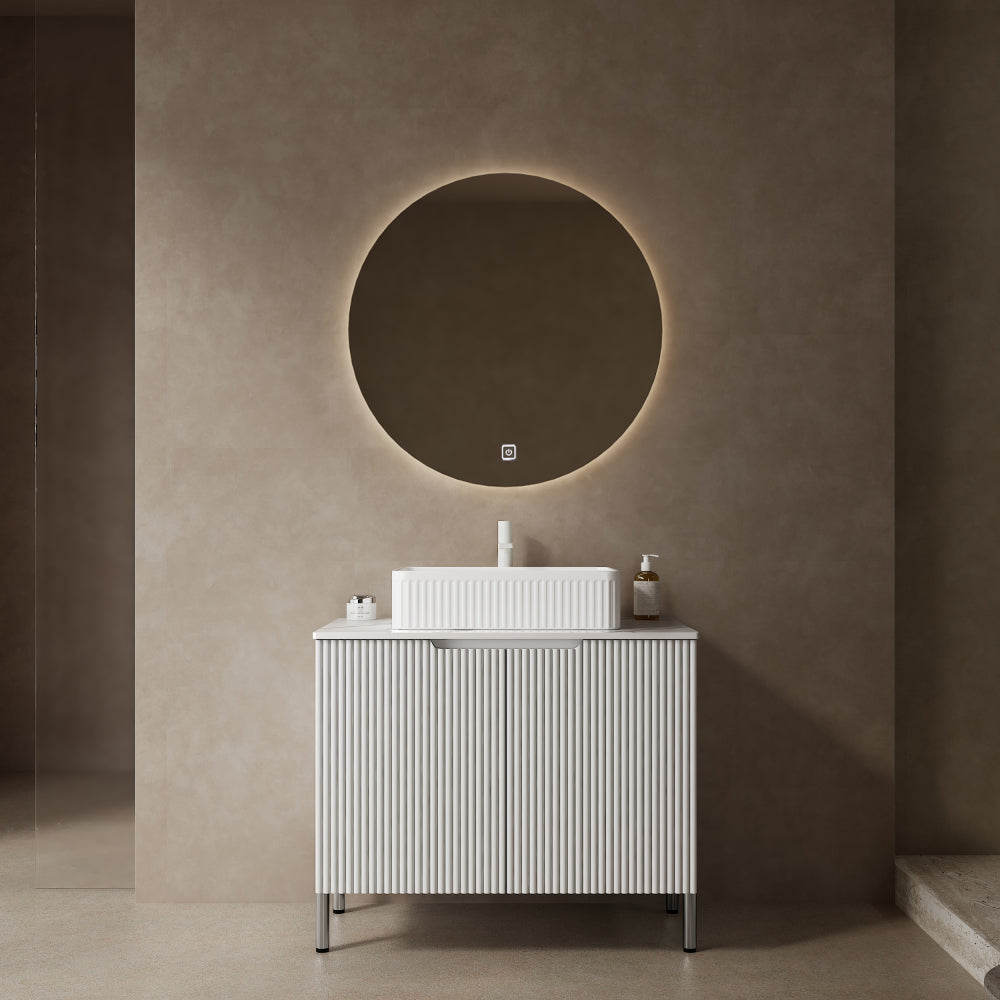 TURIO 30" Bathroom Vanity with Sink, Freestanding Bathroom Storage Cabinet with 2 Doors, White Ceramic Basin and Carrara White Counter Top, White Color