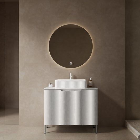 TURIO 30" Bathroom Vanity with Sink, Freestanding Bathroom Storage Cabinet with 2 Doors, White Ceramic Basin and Carrara White Counter Top, White Color