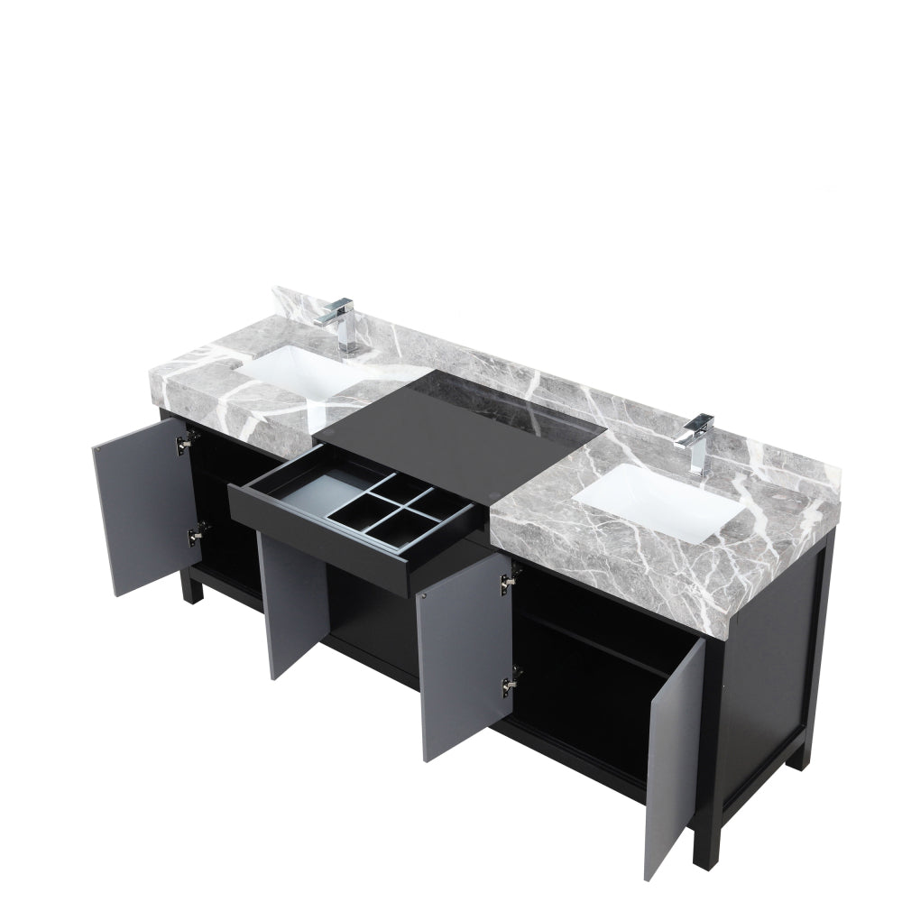 Black and Grey Double Bath Vanity 80 in. W x 22 in. D, Castle Grey Marble Top and Chrome Faucet Set