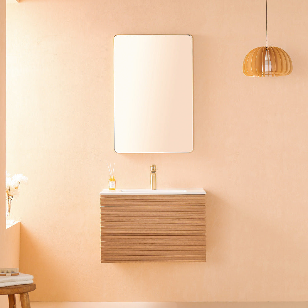 30" Wall Mounted & Floating Single Vanity with Ceramic Sink