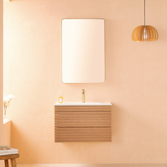 30" Wall Mounted & Floating Single Vanity with Ceramic Sink