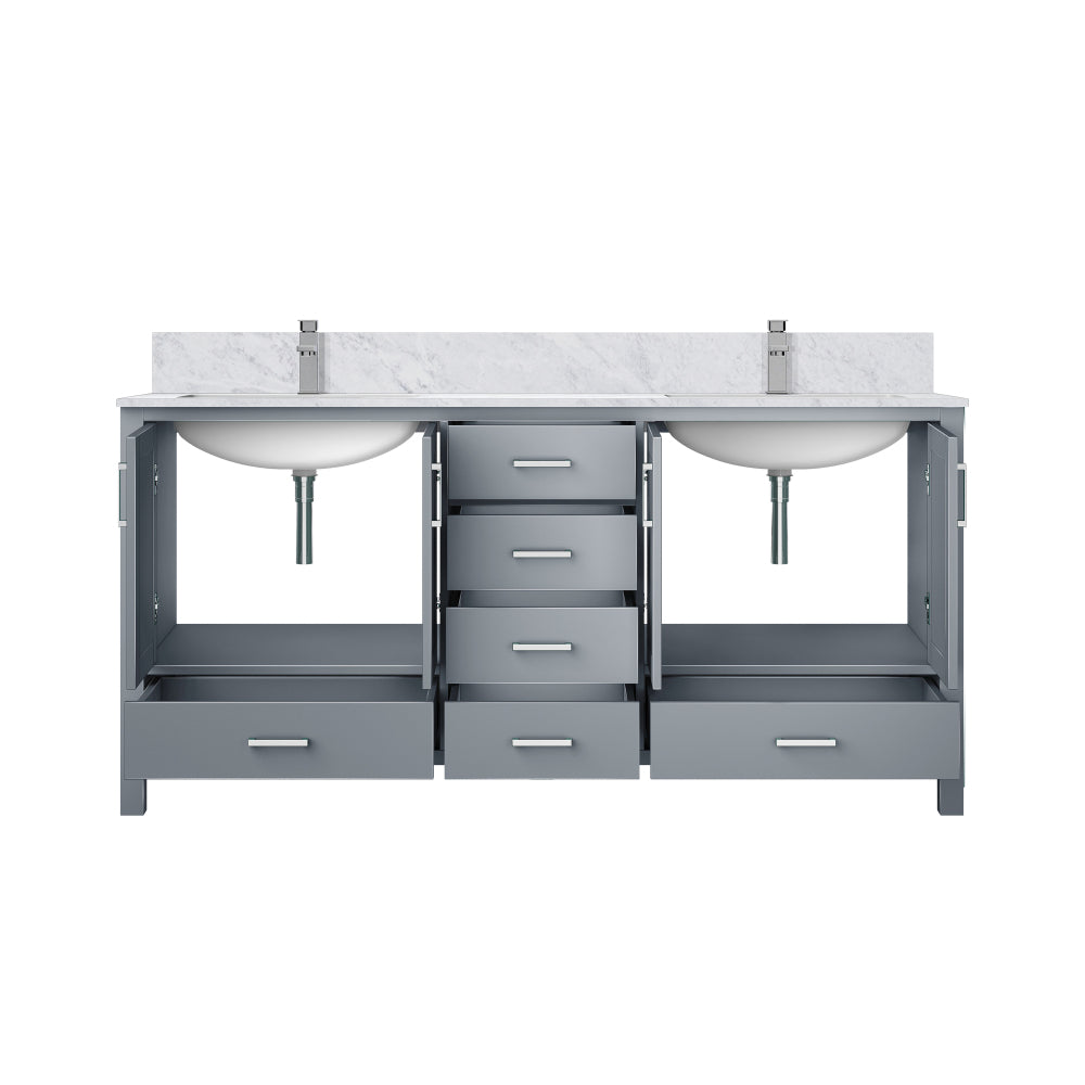 Dark Grey Double Bath Vanity 72 in. W x 22 in. D, Carrara Marble Top, and Faucet Set