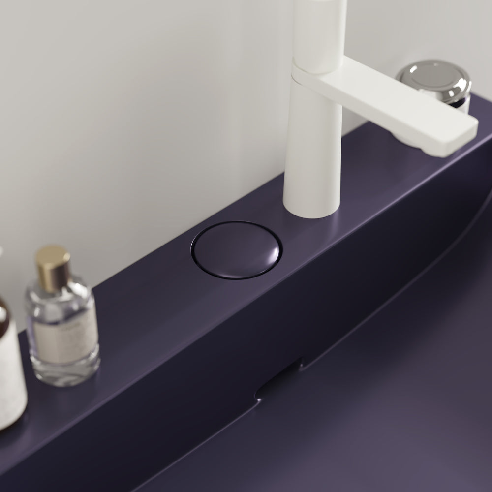 LOFI 24" Bathroom Vanity with Ceramic Basin, Freestanding Bathroom Console Sink Set, Glossy Purple Rectangular Ceramic Basin without Faucet, Open Metal Leg, Storage Shelves, Black Color