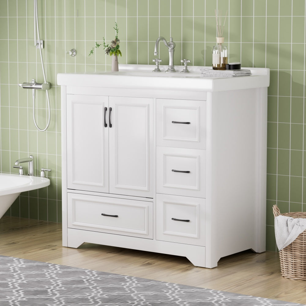 36'' Bathroom Vanities with Single Sink, Modern Under mount Bathroom Sink Cabinet with 2 Closing Doors & 4 Drawers. White, 35.8''W x 19.7''D x 35.4''H.