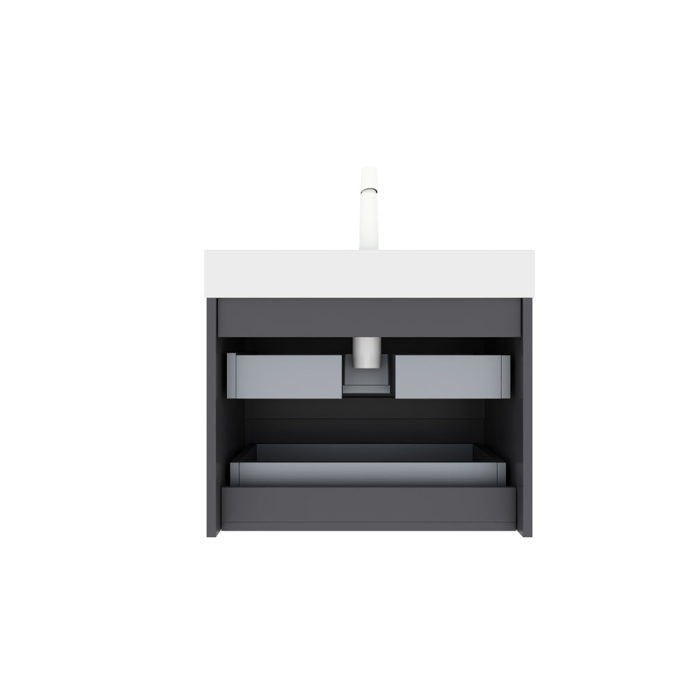 VENO 24" Bathroom Vanity with Undermount Sink, Modern Wall-Mounted Floating Plywood Striped Bathroom Storage Cabinet with 2 Drawers, White Integrated Rectangular Basin without Faucet, Gray Color