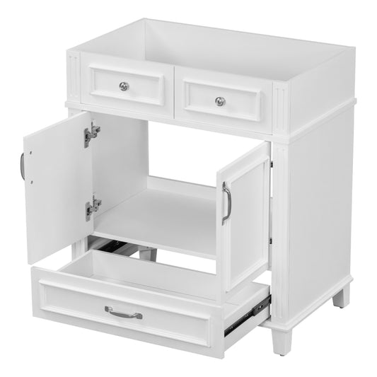 30'' Bathroom Vanity without Top,Solid Wood Frame Bathroom Storage Cabinet with Soft Closing Doors,Frame Bathroom Storage Cabinet Only, Retro Style, White