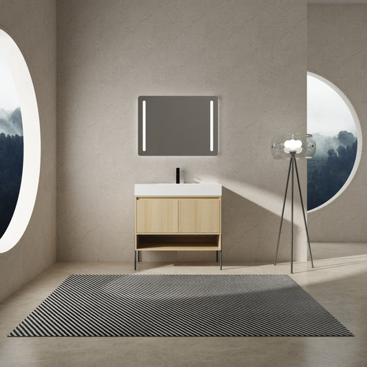 36" Bathroom Vanity Combo w/Single Resin Sink, Modern Storage Cabinet Set 2 Door, Multilayer solid wood, Oak