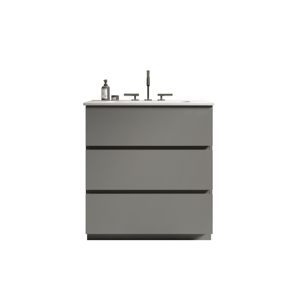 Tia 30" Gray Bathroom Vanity with Sink with 3 Faucet Holes, Large Storage Freestanding Bathroom Vanity for Modern Bathroom, One-Piece White Sink Basin without Drain and Faucet, Pre-assembledT