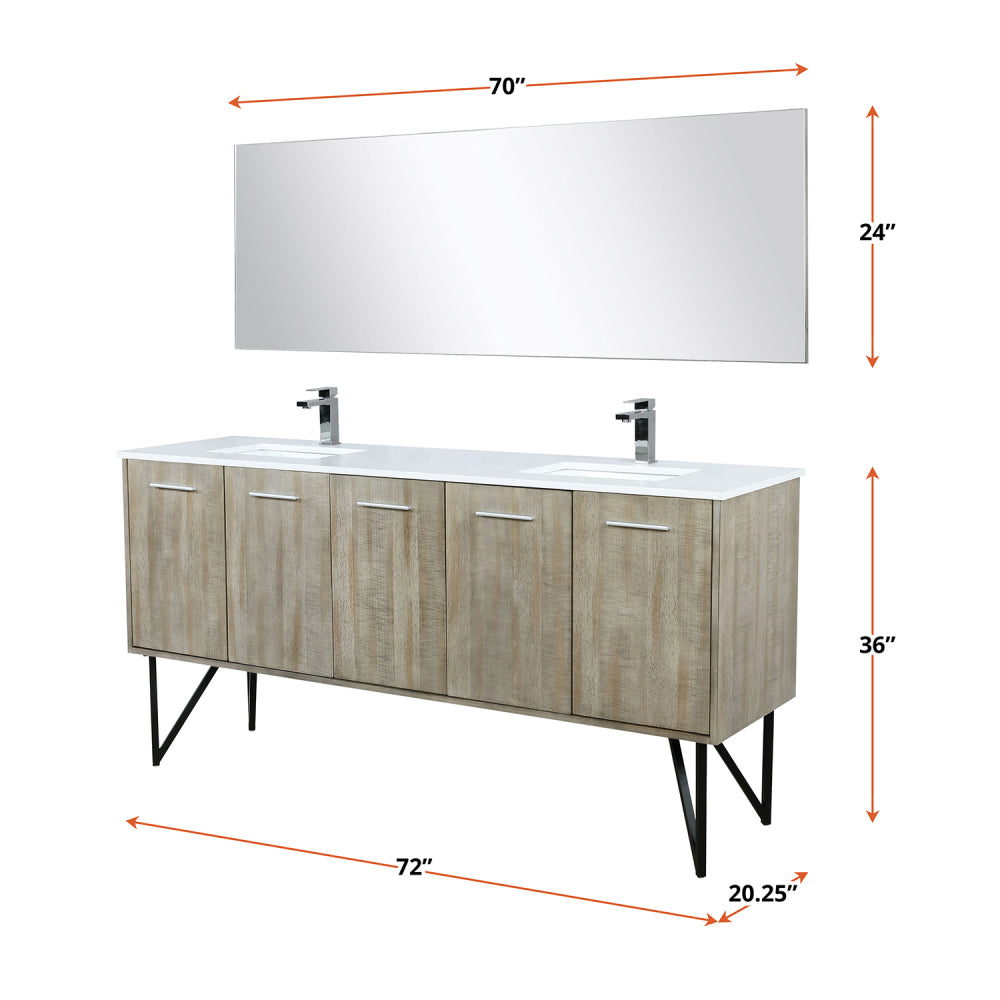 Melamine cabinet Rustic Acacia Double Bath Vanity 72 in. W x 20 in. D, with White Quartz Top