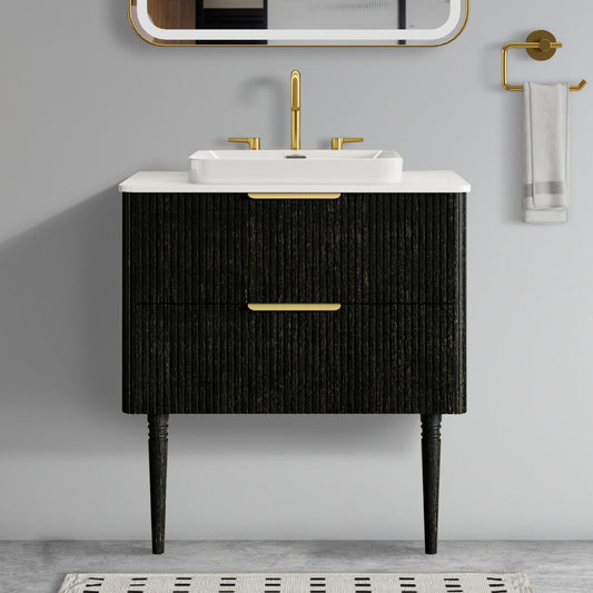 Elena 30" Striped Black Oak Bathroom Vanity with Ceramic Sink, Freestanding Bathroom Vanity for Modern Bathroom, Pre-assembled